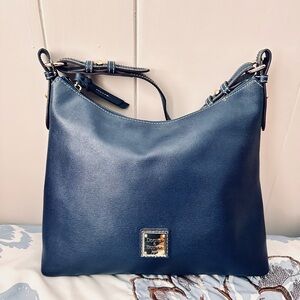 Dooney & Bourke Navy Leather Shoulder Bag with Gold Accents